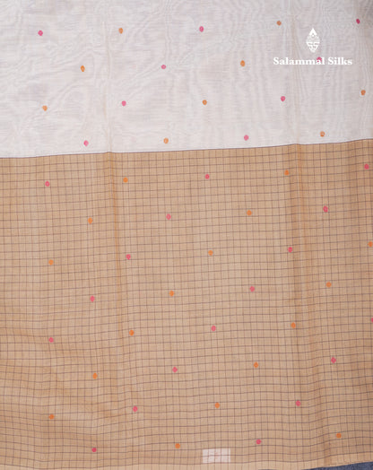 Dual Tine Peacock Green Butta & Dark Purple Checks With Butta Half And Half Pure Cotton Saree With Contrast Dark Purple Blouse