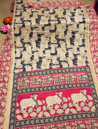 Black Chanderi Mixed Cotton Saree With Contrast Red Border