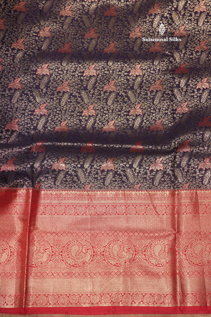 Navy Blue Colour Semi Silk Saree With Contrast Long Red Border