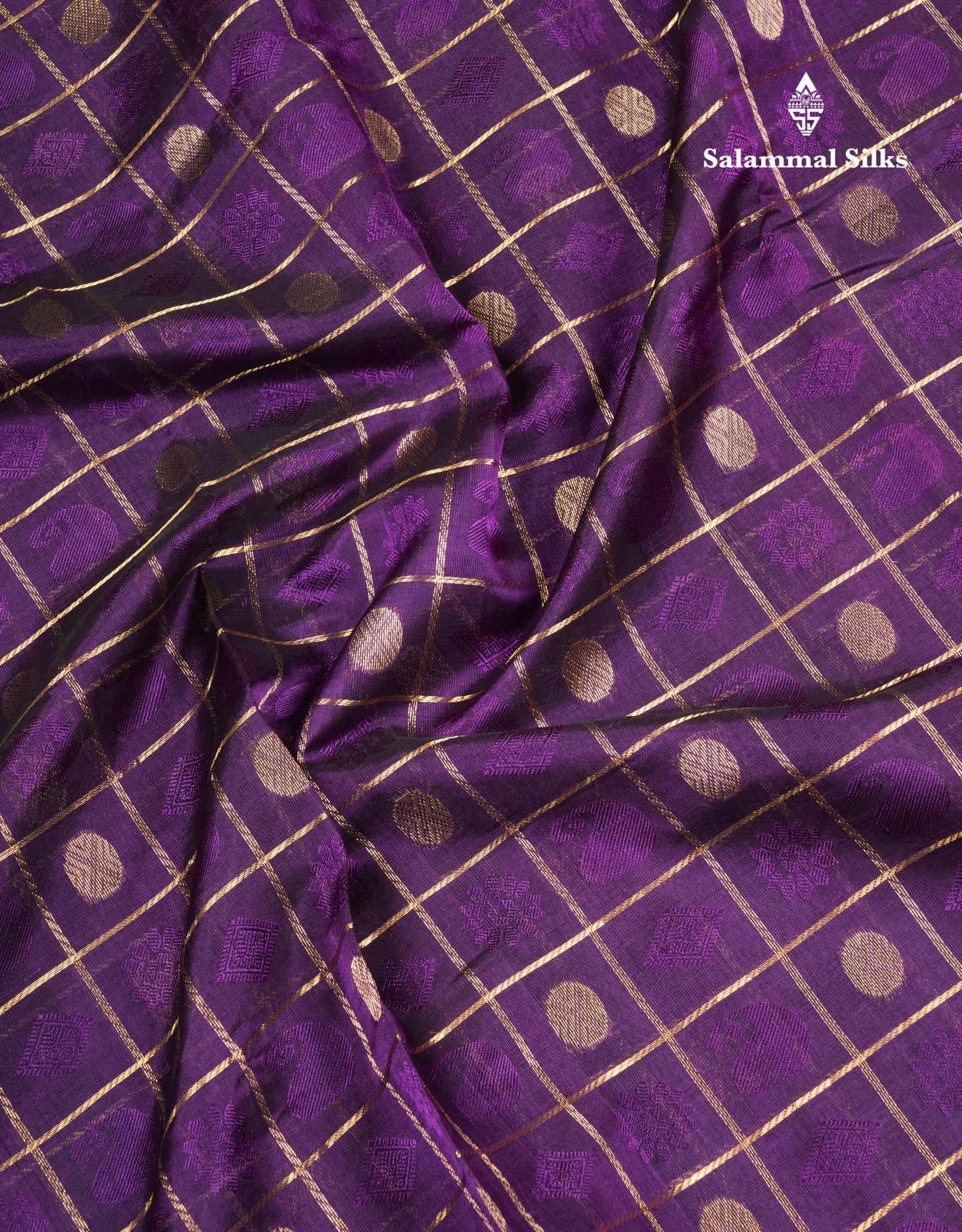 Dark Purple Checks Pure Silk Cotton Saree With Contrast Pink Blouse