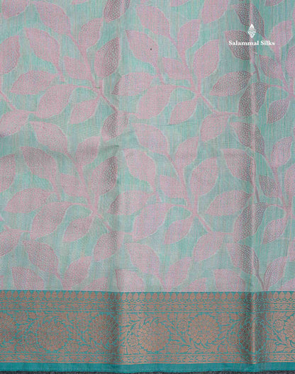 Cotton Mix Saree - Peach Colour Body With Floral Design & Contrast Sapphire Green Border