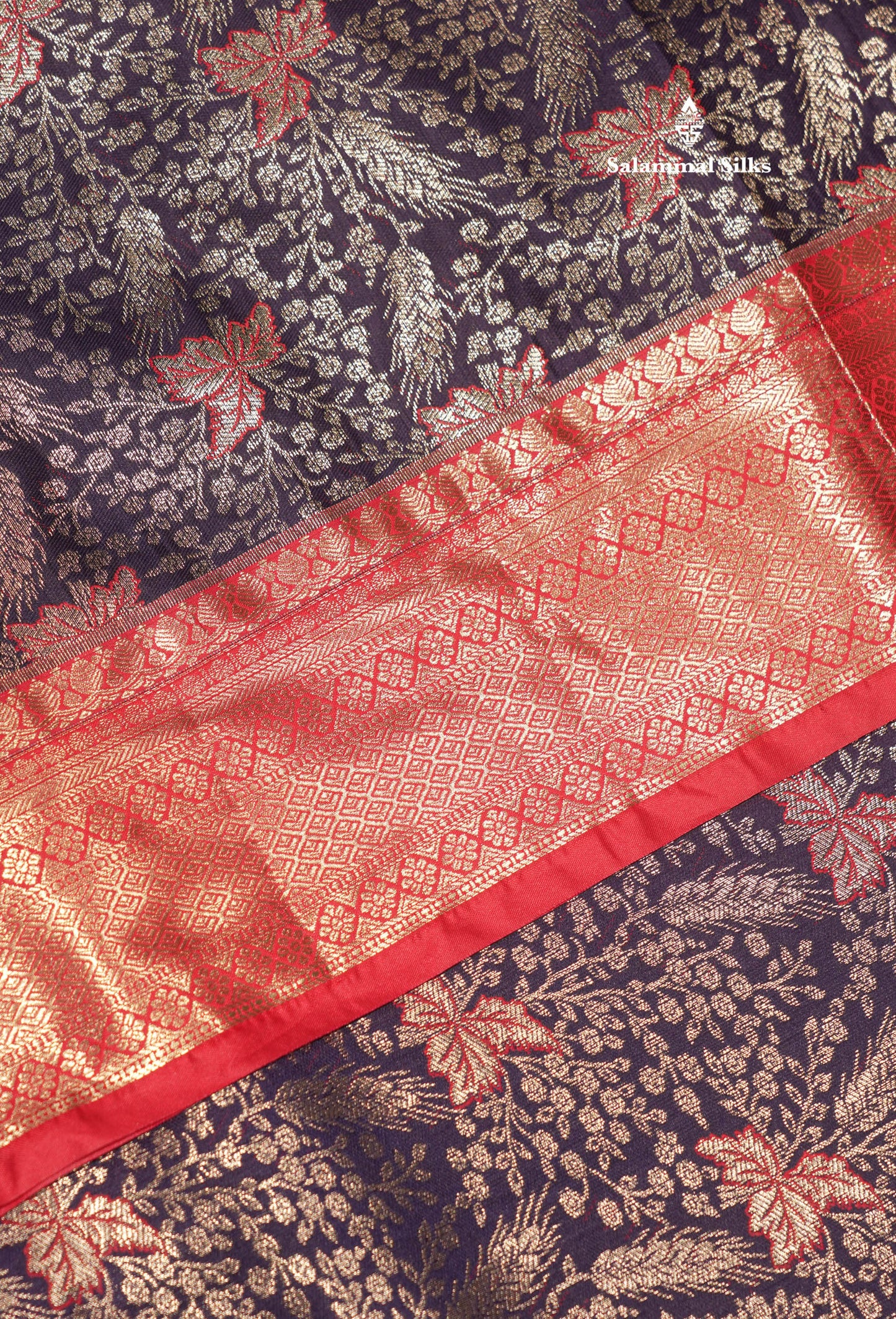 Navy Blue Colour Semi Silk Saree With Contrast Long Red Border