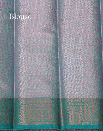 Cotton Mix Saree - Peach Colour Body With Floral Design & Contrast Sapphire Green Border