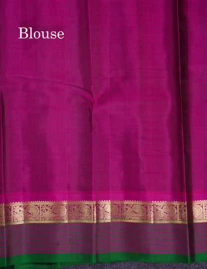 Beautiful Dark Brown Pure Kanjivaram Silk Saree With Contrast Magenta Traditional Border