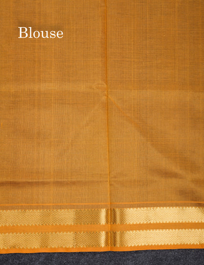 Peacock Blue Checks Pure Silk Cotton Saree With Contrast Mustard Yellow Blouse
