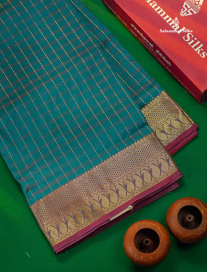 9 Yards Semi Silk Saree Maroon & Brown Colour with Green Border