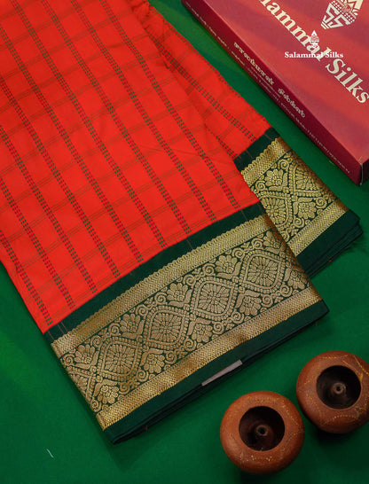 9 Yards Semi Silk Saree Orange Colour with Bottle Green Border