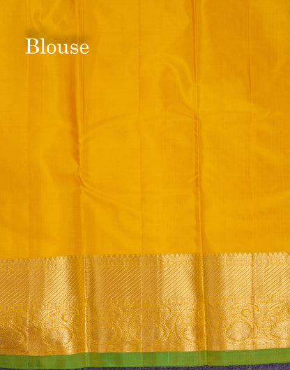 Beautiful Yellow Plain Pure Kanjivaram Silk Saree With Traditional Border
