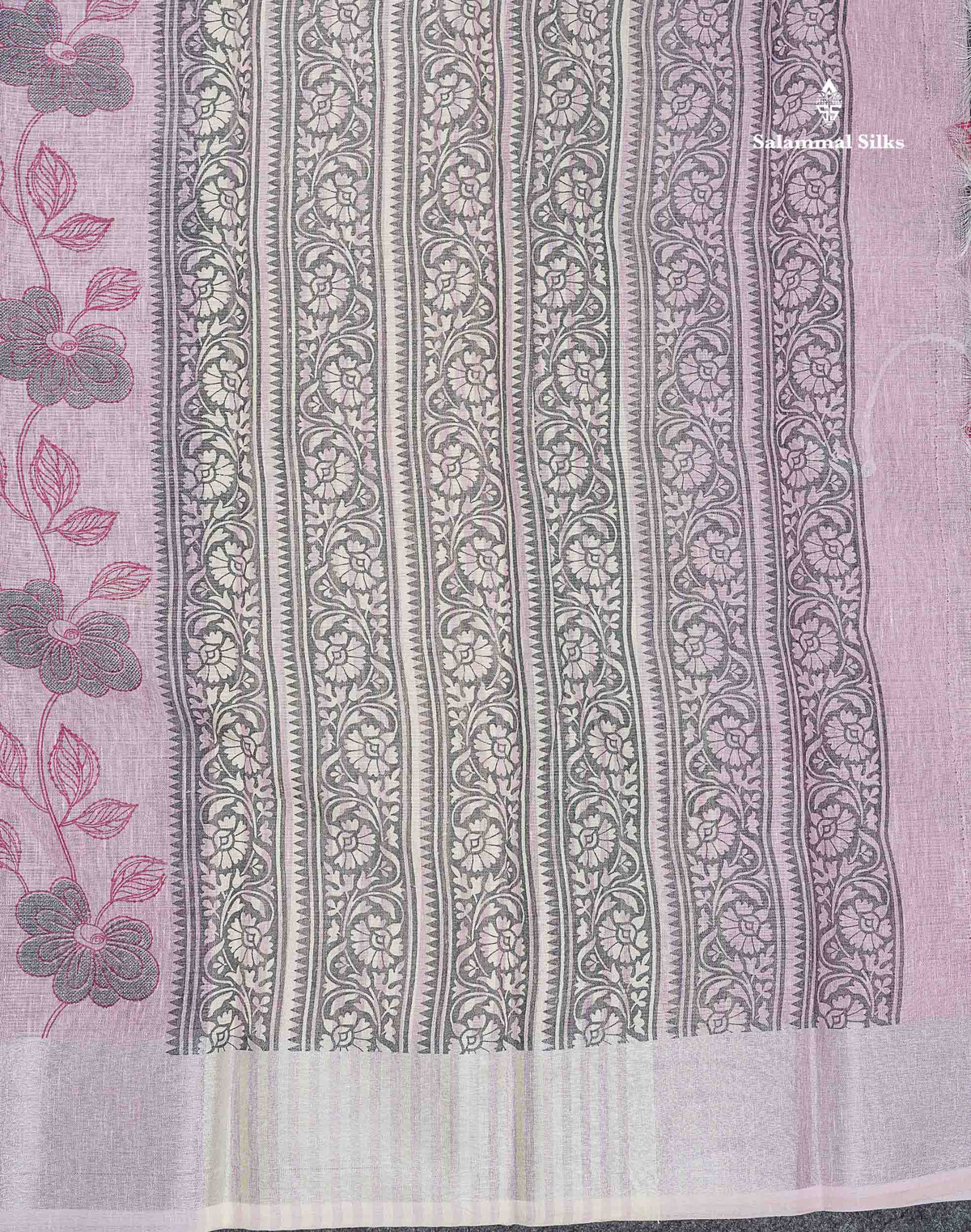 Linen Cotton Mix Saree -  Light Pink Colour Body With Tissue Border