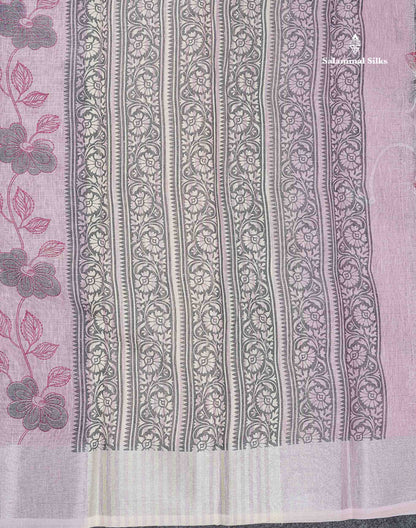 Linen Cotton Mix Saree -  Light Pink Colour Body With Tissue Border