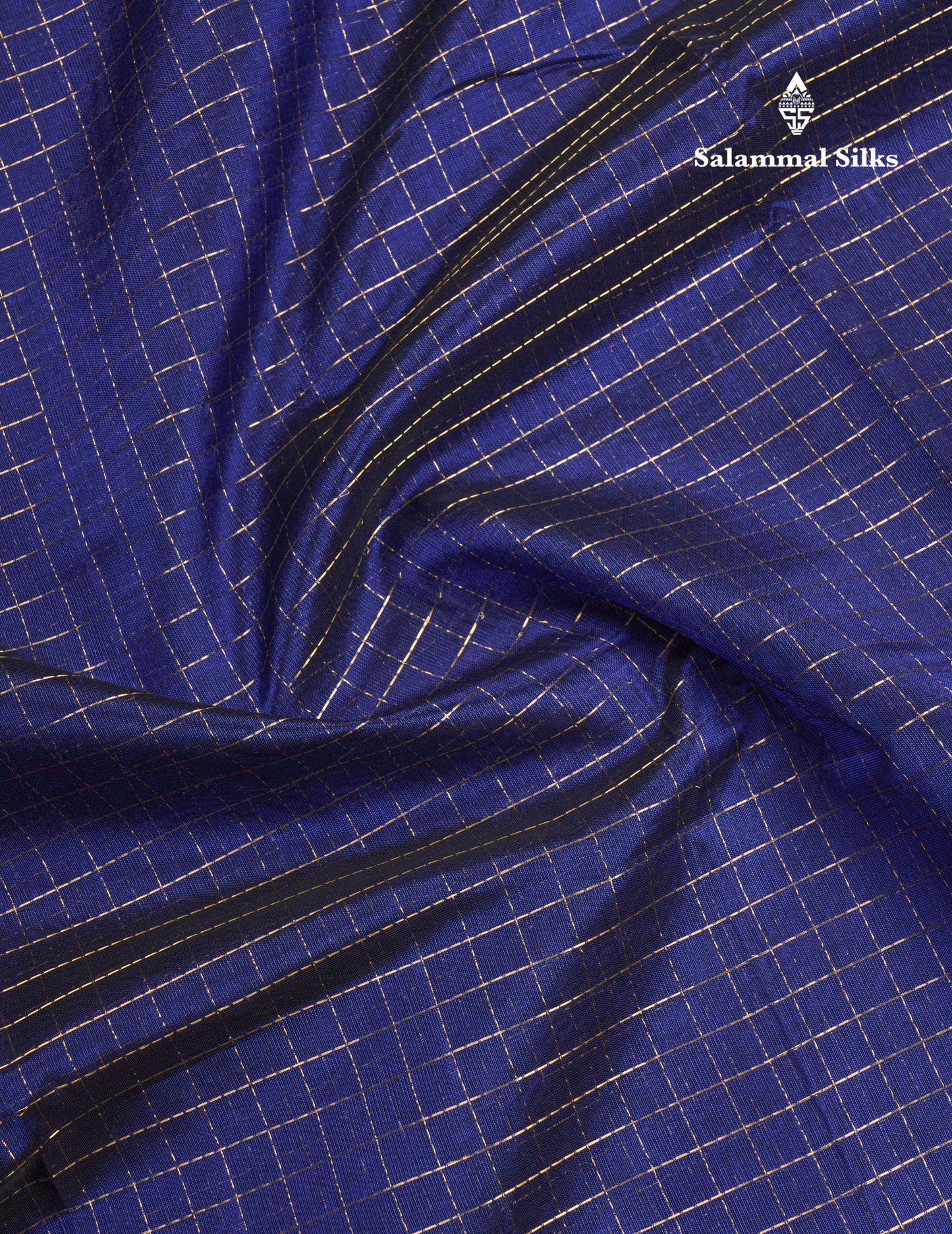 Navy Blue Small Checks Pure Silk Cotton Saree With Contrast Reddish Maroon Blouse