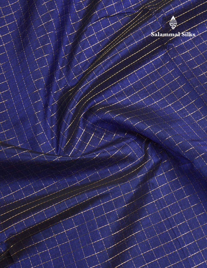 Navy Blue Small Checks Pure Silk Cotton Saree With Contrast Reddish Maroon Blouse