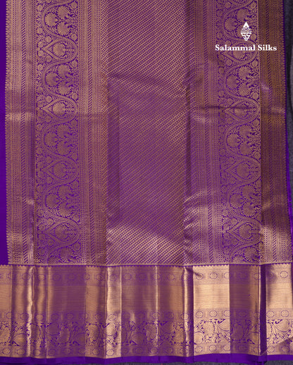 Beautiful Dark Purple Bridal Pure Kanjivaram Silk Saree With Traditional Evening Morning Border