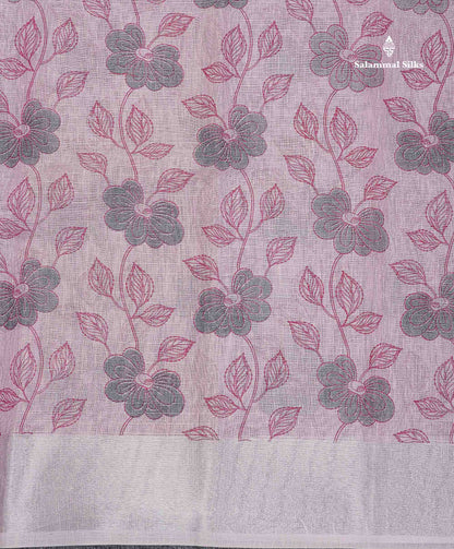 Linen Cotton Mix Saree -  Light Pink Colour Body With Tissue Border