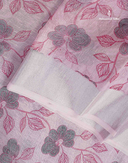 Linen Cotton Mix Saree -  Light Pink Colour Body With Tissue Border