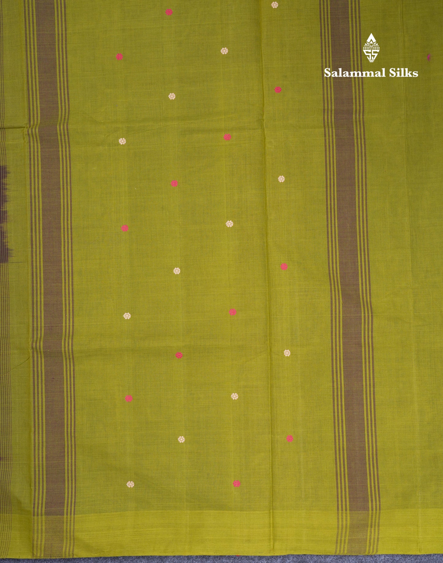 Beautiful Dark Brown Thread Work Butta Pure Cotton Saree With Contrast Dark Sandal Border