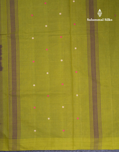 Beautiful Dark Brown Thread Work Butta Pure Cotton Saree With Contrast Dark Sandal Border