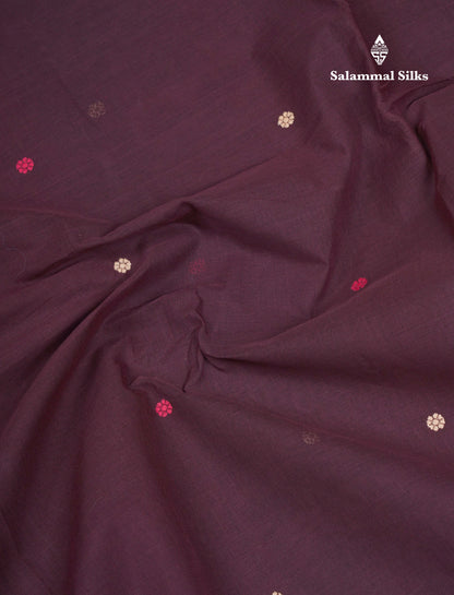 Beautiful Dark Brown Thread Work Butta Pure Cotton Saree With Contrast Dark Sandal Border