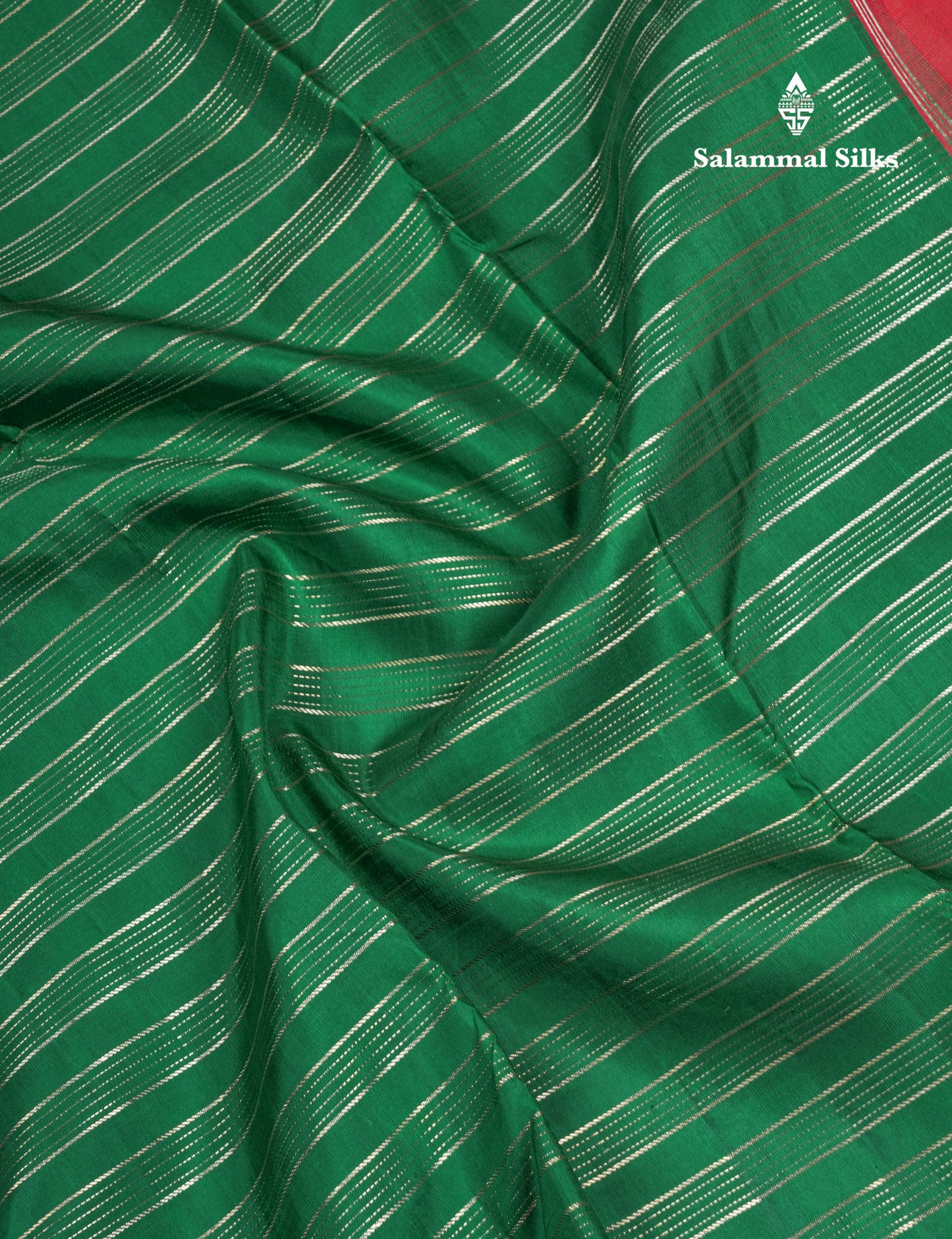 Green Pure Kanjivaram Silk Saree Pure Silver Zari with Contrast Tomato Red Traditional Gap Border