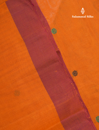 Beautiful Dark Brown Thread Work Butta Pure Cotton Saree With Contrast Dark Sandal Border