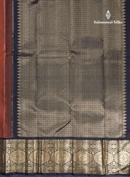 Rust Orange Pure Kanjivaram Silk Saree With Contrast Dark Brown Traditional Border