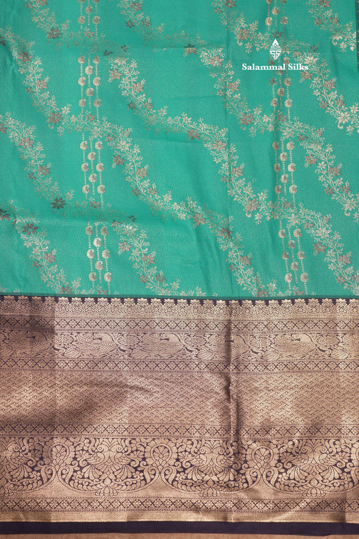 Sapphire Green Colour Semi Silk Saree With Contrast Long Navy Blue Border
