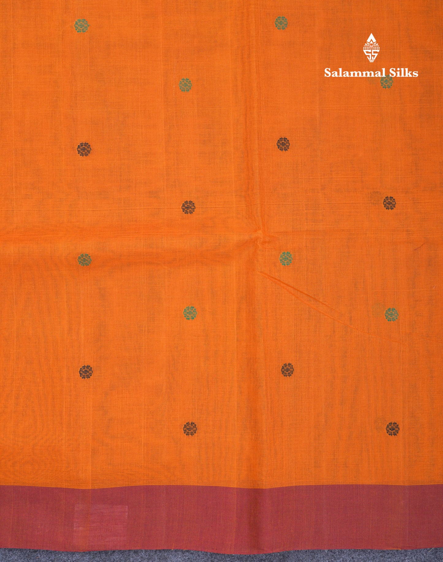 Beautiful Dark Brown Thread Work Butta Pure Cotton Saree With Contrast Dark Sandal Border