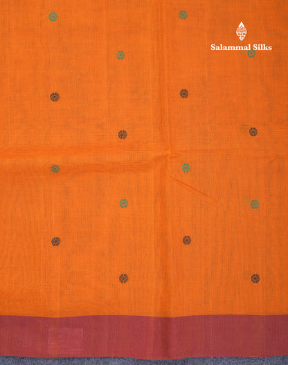 Beautiful Dark Brown Thread Work Butta Pure Cotton Saree With Contrast Dark Sandal Border