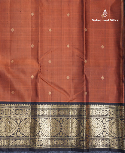 Rust Orange Pure Kanjivaram Silk Saree With Contrast Dark Brown Traditional Border