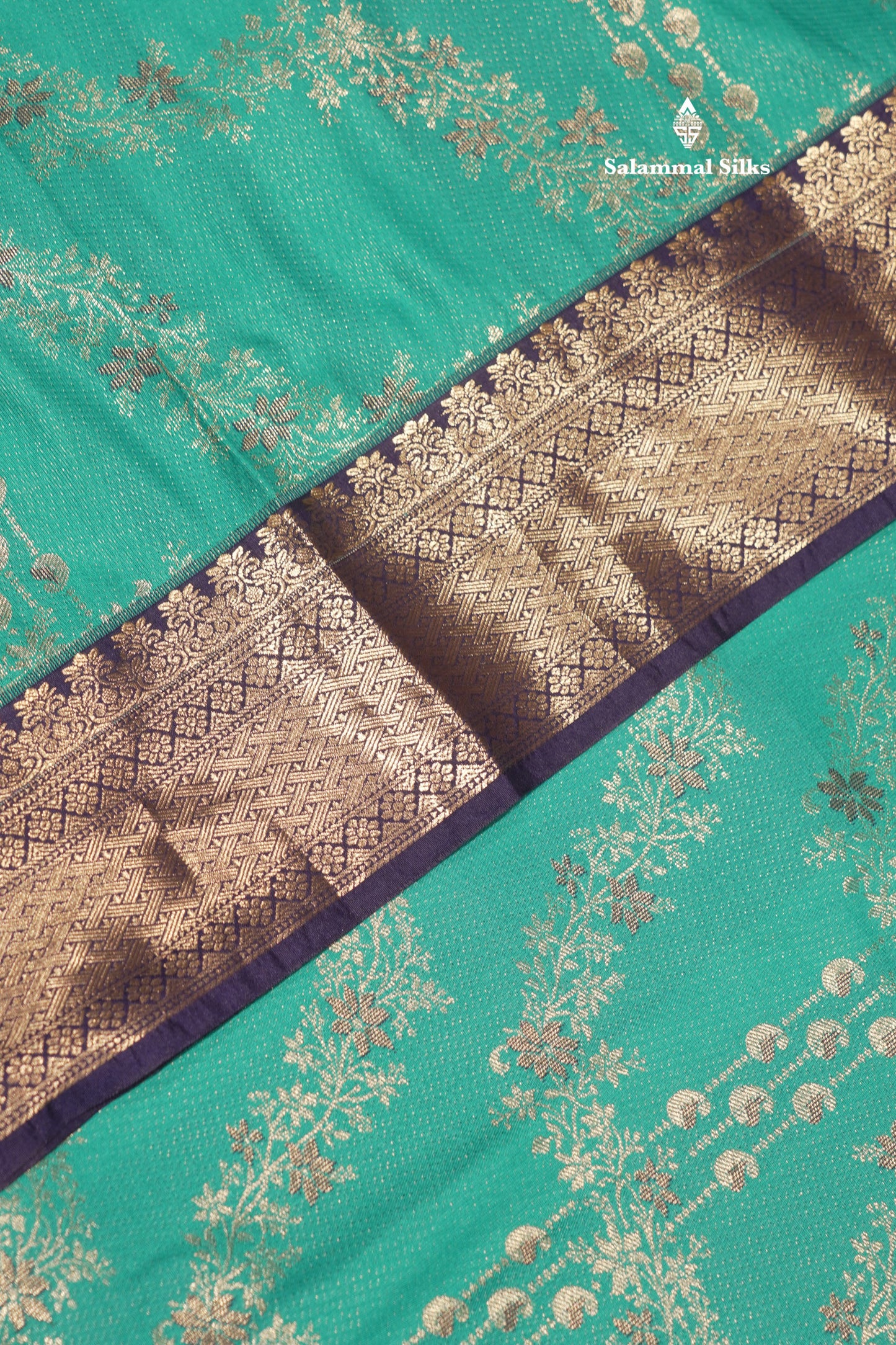 Sapphire Green Colour Semi Silk Saree With Contrast Long Navy Blue Border