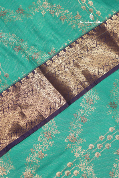 Sapphire Green Colour Semi Silk Saree With Contrast Long Navy Blue Border