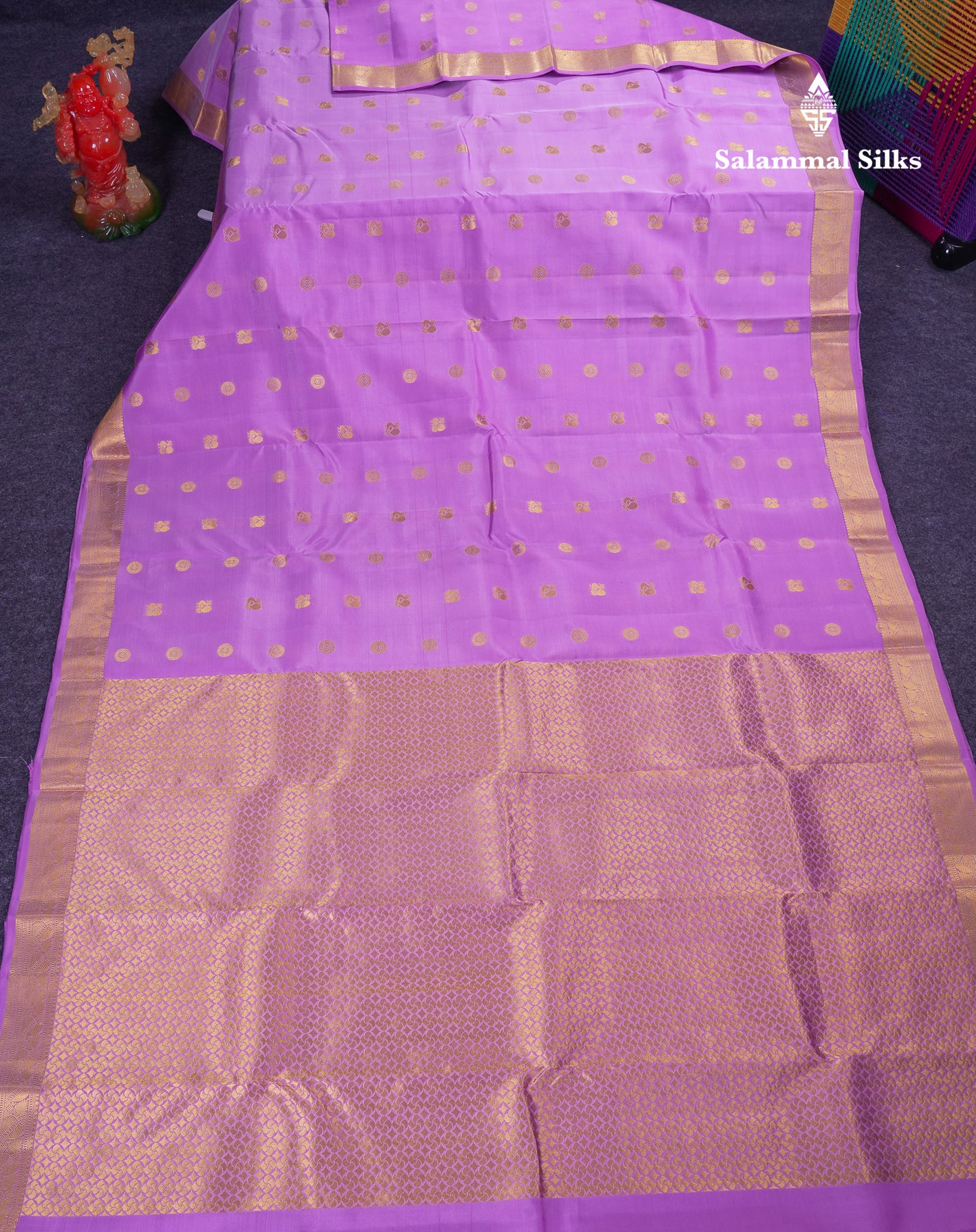 Beautiful Lavender Puremix Silk Saree With Traditional Small Border