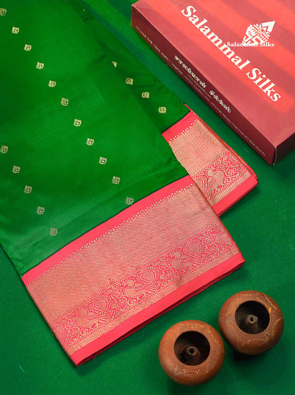 9 Yards Semi Silk Saree Saffire Green With Contrast Pink Traditional Border