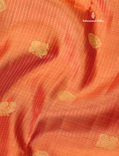 Rust Orange Tiny Zari Checks Pure Kanjivaram Silk Saree 2G Zari with Contrast Brown Border