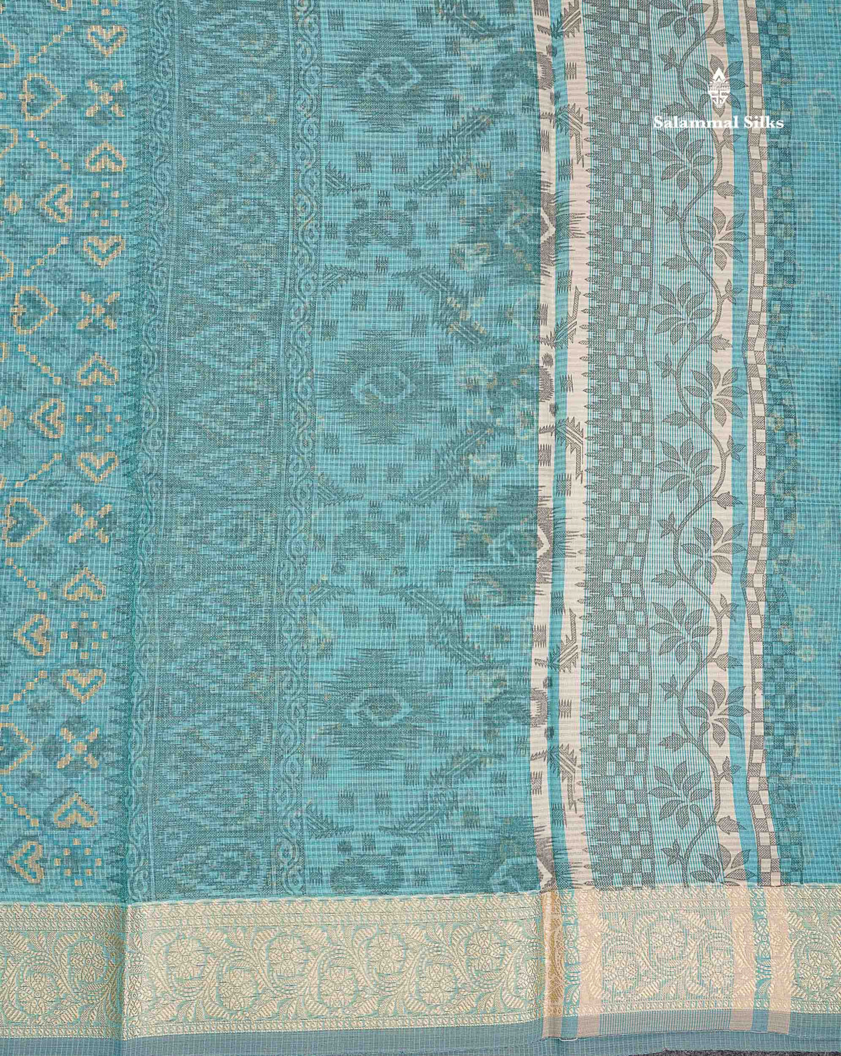 Kota Cotton Saree - Aqua Blue Colour Body With Fancy Thread Border