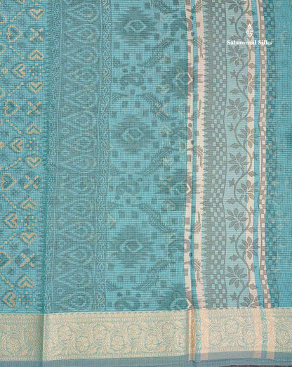 Kota Cotton Saree - Aqua Blue Colour Body With Fancy Thread Border