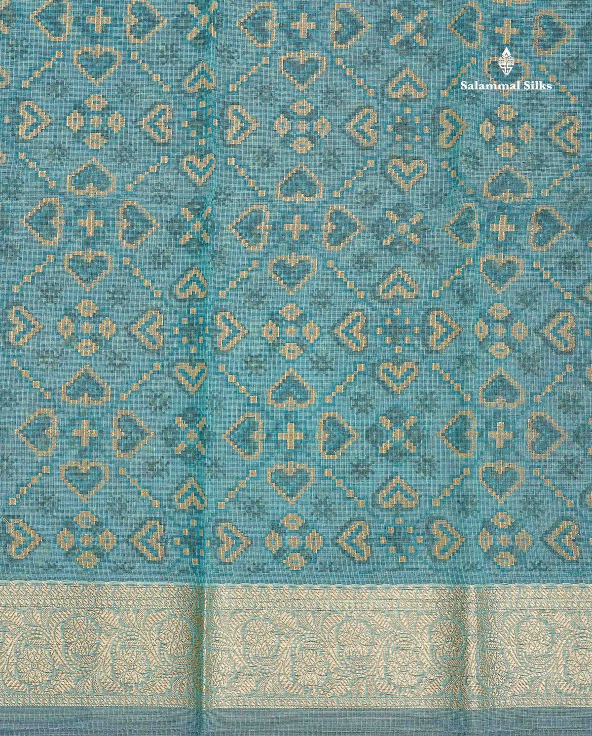 Kota Cotton Saree - Aqua Blue Colour Body With Fancy Thread Border
