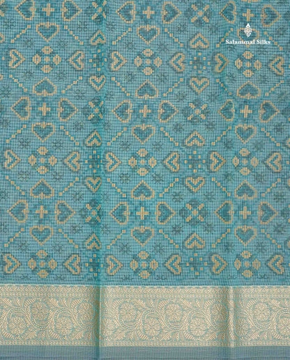 Kota Cotton Saree - Aqua Blue Colour Body With Fancy Thread Border