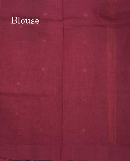 Beautiful Dark Brown Thread Work Butta Pure Cotton Saree With Contrast Dark Sandal Border