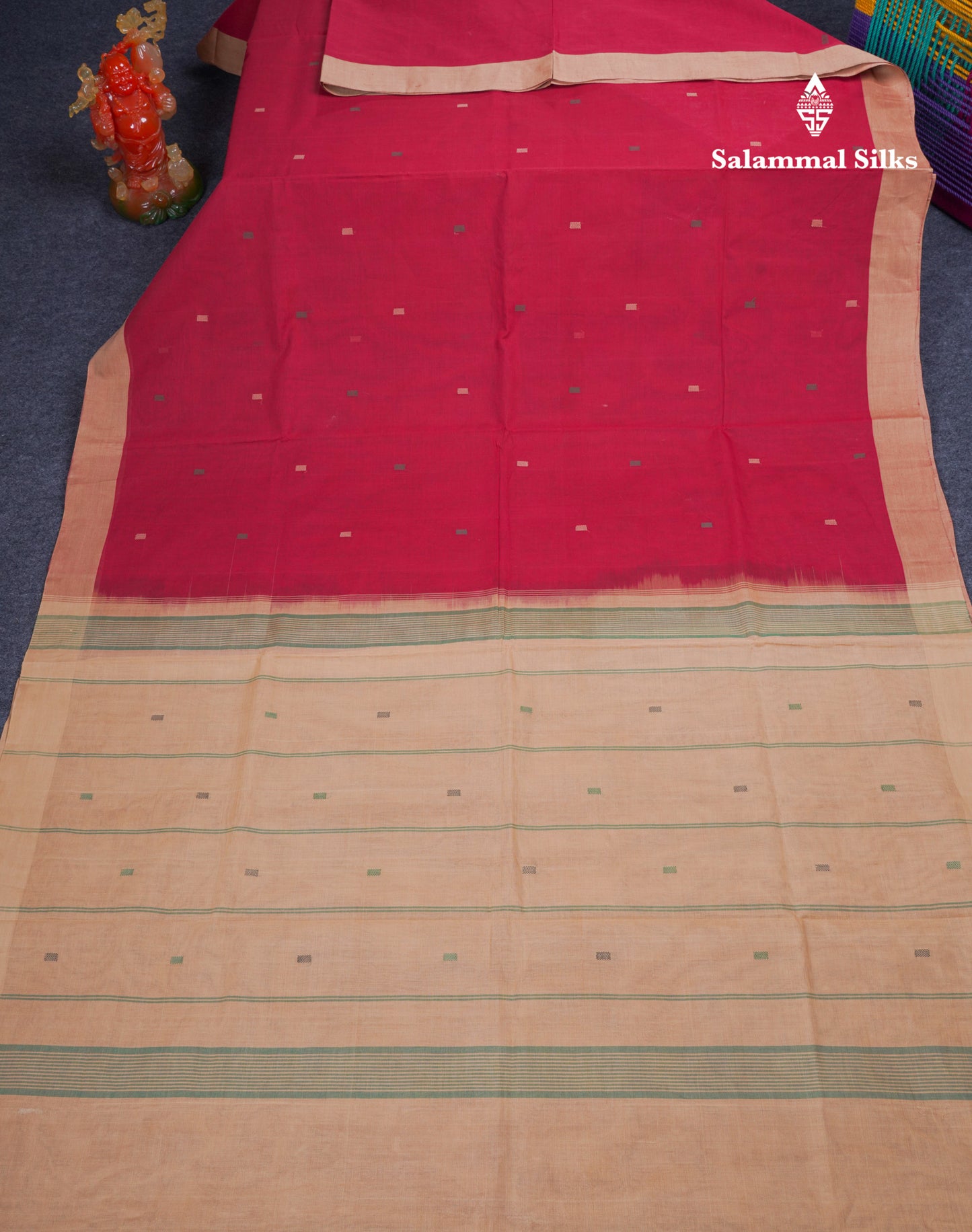 Beautiful Dark Brown Thread Work Butta Pure Cotton Saree With Contrast Dark Sandal Border