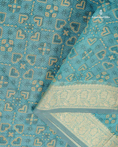 Kota Cotton Saree - Aqua Blue Colour Body With Fancy Thread Border