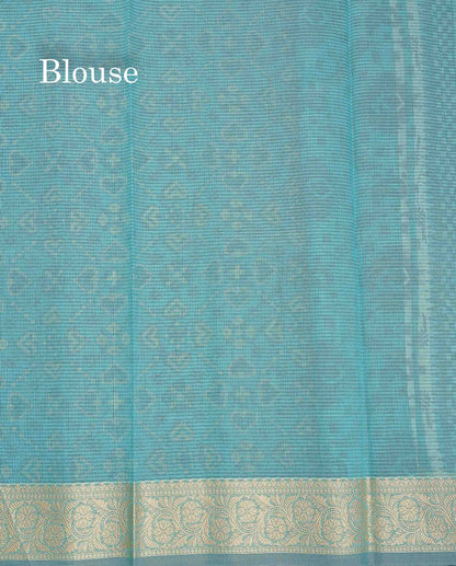 Kota Cotton Saree - Aqua Blue Colour Body With Fancy Thread Border