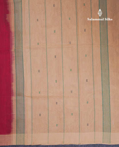 Beautiful Dark Brown Thread Work Butta Pure Cotton Saree With Contrast Dark Sandal Border