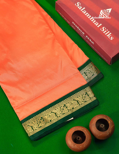 9 Yards Semi Silk Saree Chilly Red With Contrast Bottle Green Small Border