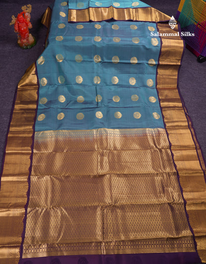 Beautiful Dual Tone Peacock Blue Puremix Silk Saree With Contrast Dark Magenta Traditional Border