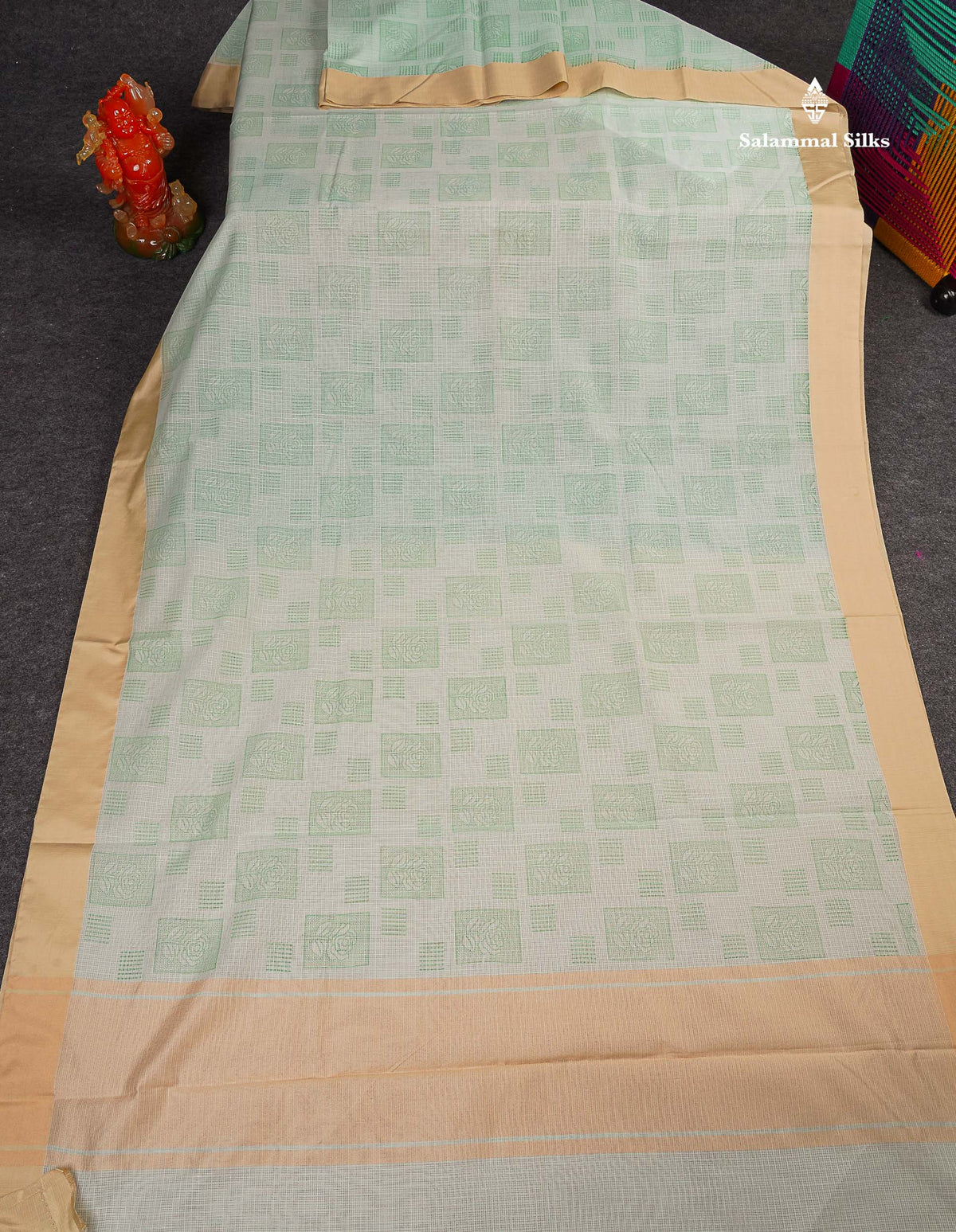 Kota Cotton Saree - Light Green Colour Body With Sandal Plain Border