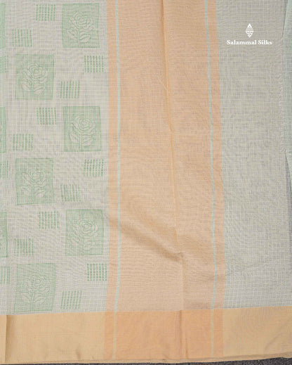 Kota Cotton Saree - Light Green Colour Body With Sandal Plain Border
