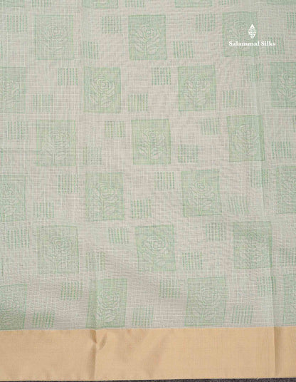 Kota Cotton Saree - Light Green Colour Body With Sandal Plain Border