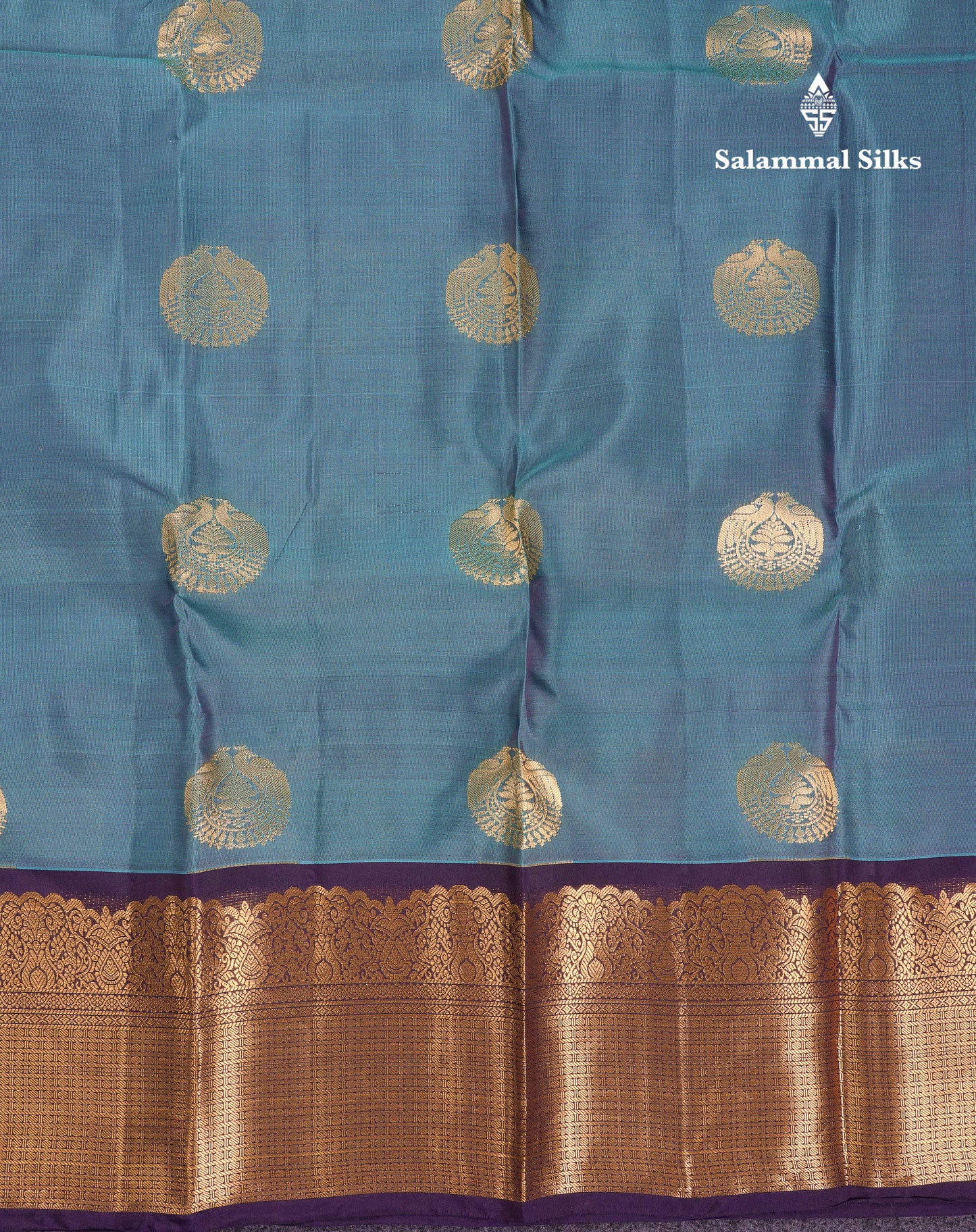 Beautiful Dual Tone Peacock Blue Puremix Silk Saree With Contrast Dark Magenta Traditional Border