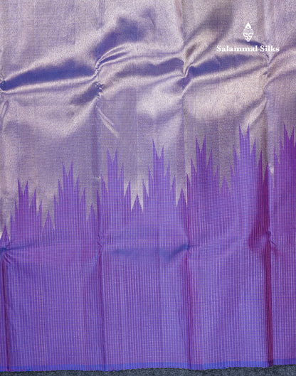 8 Kol Purple Tiny Zari Checks Pure Kanjivaram Silk Saree with Traditional Rising Temple Border